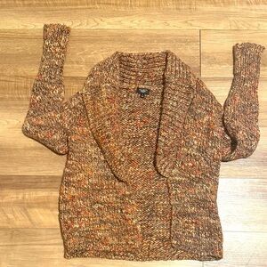 Talbots Cardigan Open Front Wool Acrylic Alpaca Knit Brown Marled Size P